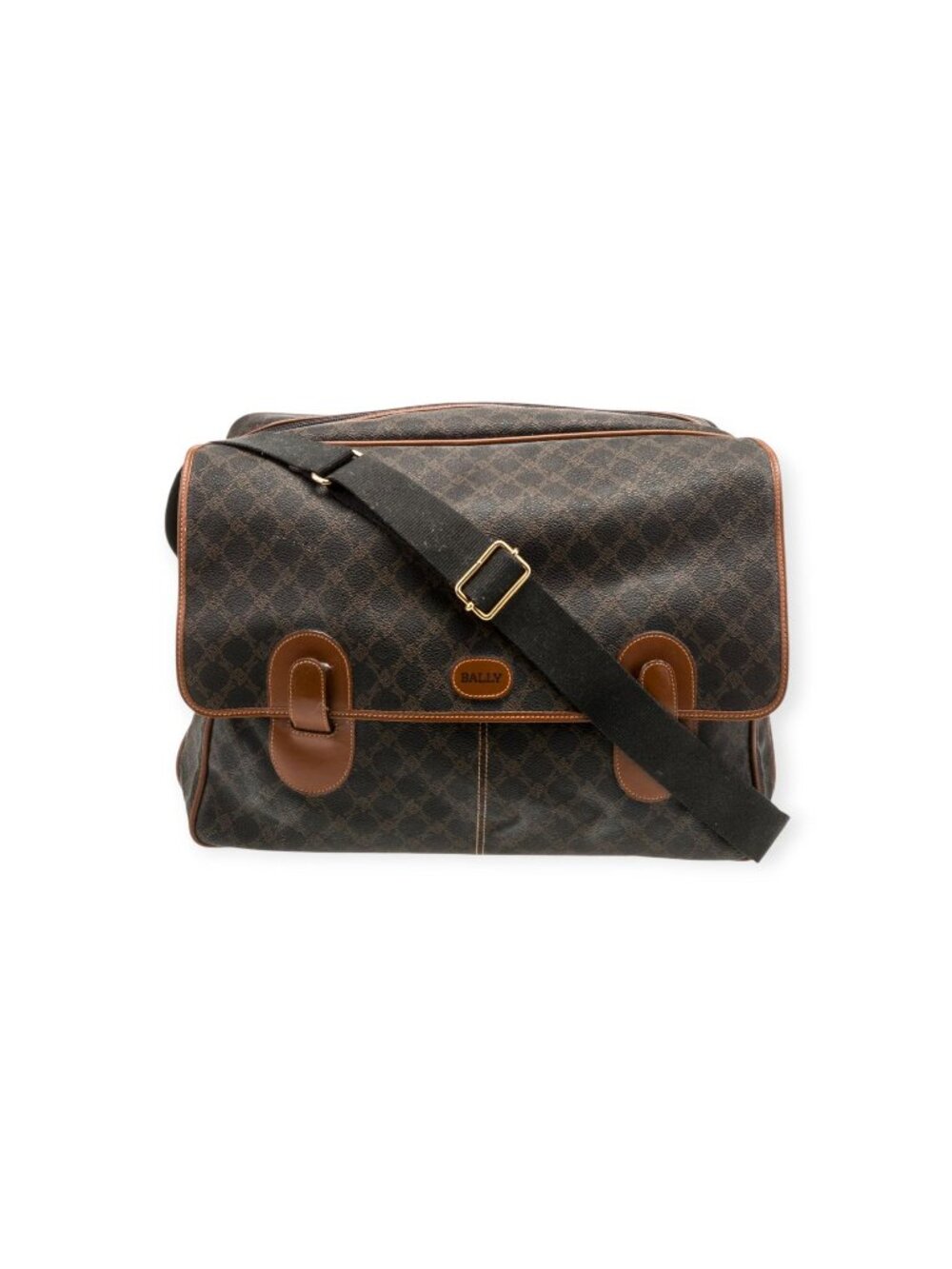 Bally Monogram Canvas Leather Messenger Crossbody Bag Black Brown One Size